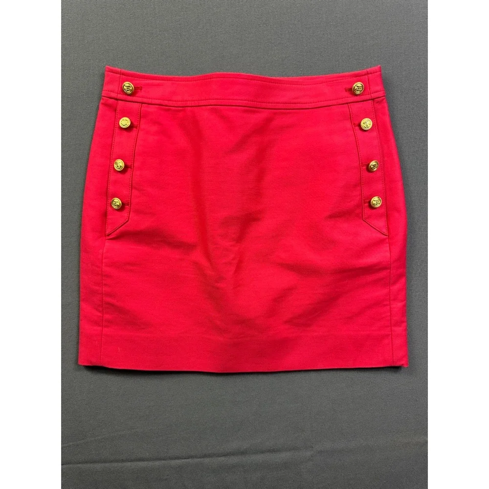J Crew Red Nautical Sailor Mini Skirt Gold Anchor Button Twill Preppy Skirt Sz 0